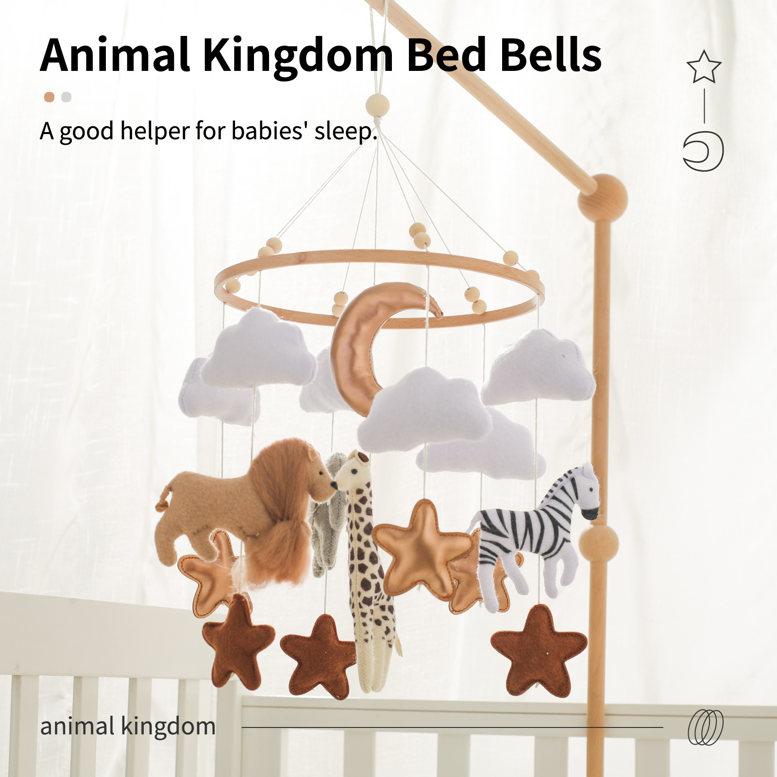 Room Hand-Eye Coordination Wind Chimes – Felt Forest Animal Cloud Moon Bed Bell for Crib, Educational Toy for Babies - Image 6