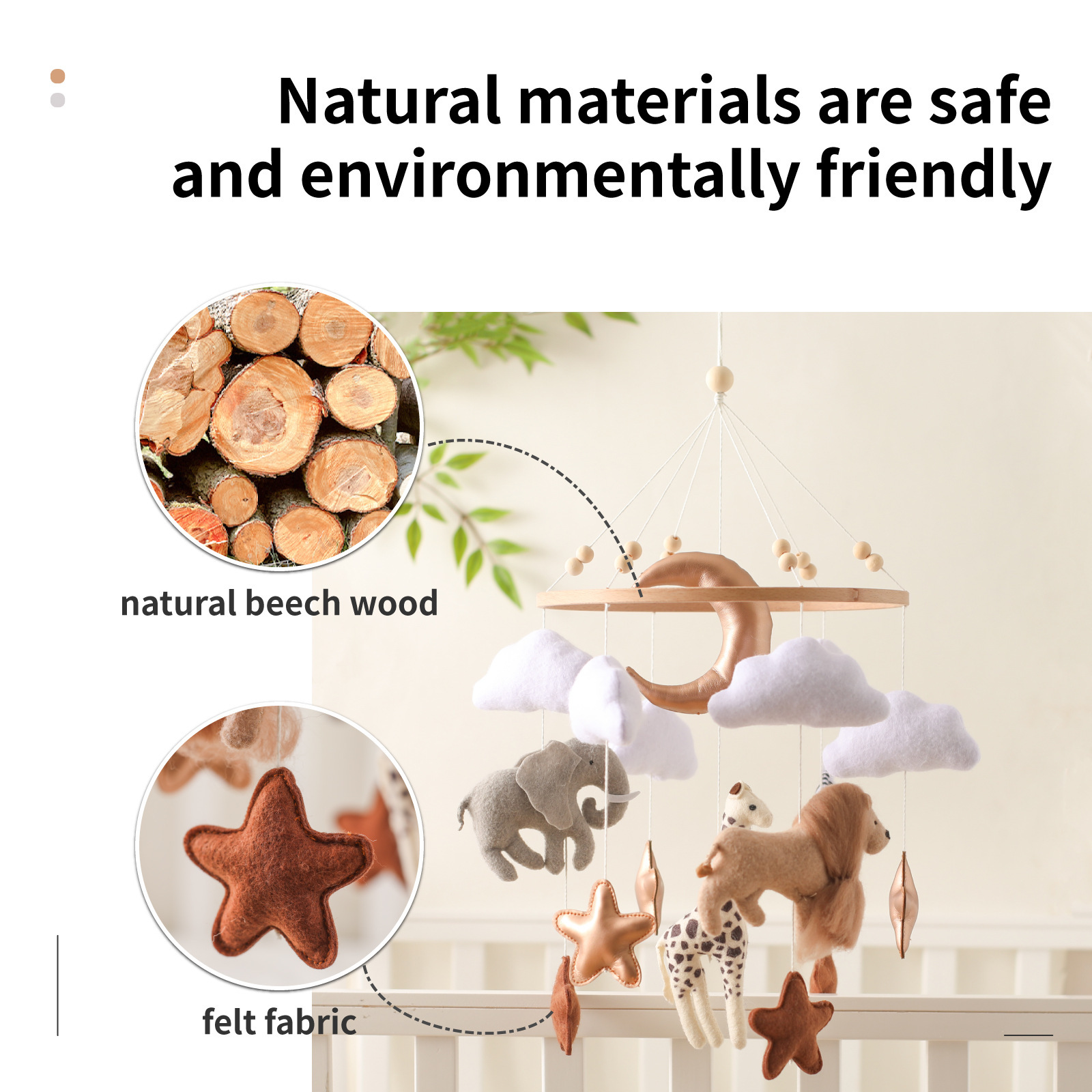 Room Hand-Eye Coordination Wind Chimes – Felt Forest Animal Cloud Moon Bed Bell for Crib, Educational Toy for Babies - Image 3