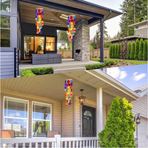 Handcrafted Rainbow Capiz Shell Wind Chimes – Coastal Style Decor for Indoor/Outdoor Garden, Vibrant & Relaxing Sound - Image 2