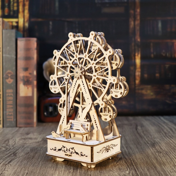 3D Wooden Puzzle Music Box Ferris Wheel – DIY Craft Model Kit, Handmade Birthday Gift for Women - Image 3