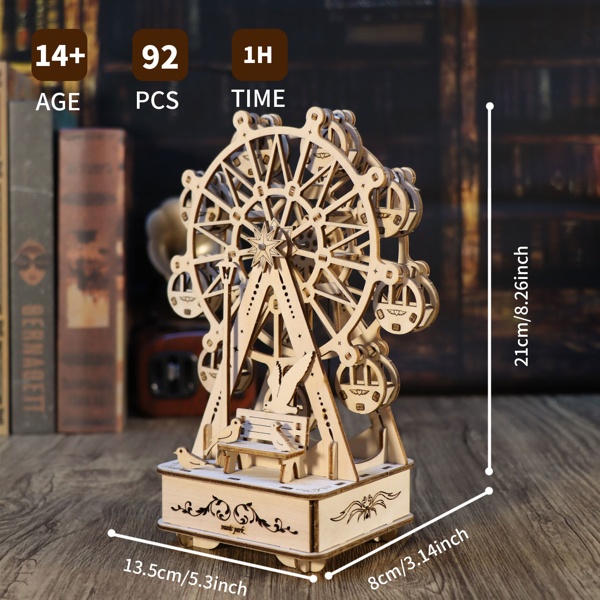 3D Wooden Puzzle Music Box Ferris Wheel – DIY Craft Model Kit, Handmade Birthday Gift for Women - Image 5