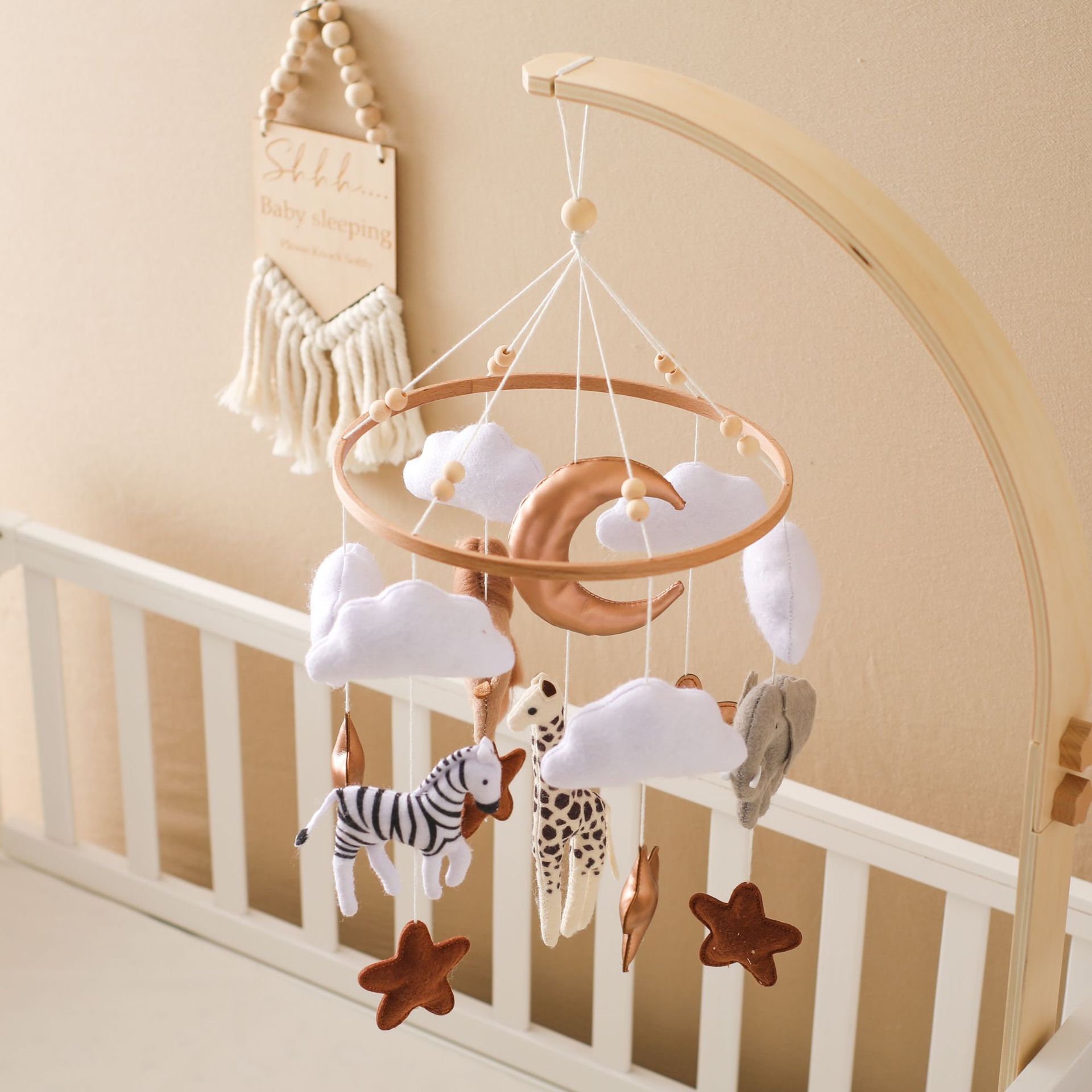 Room Hand-Eye Coordination Wind Chimes – Felt Forest Animal Cloud Moon Bed Bell for Crib, Educational Toy for Babies - Image 2