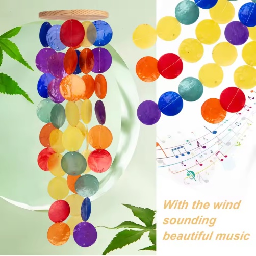 Handcrafted Rainbow Capiz Shell Wind Chimes – Coastal Style Decor for Indoor/Outdoor Garden, Vibrant & Relaxing Sound - Image 4